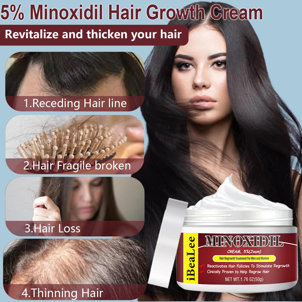 OURMUST 5% Minoxidil Hair Growth Cream – Extra Strength for Men & Women, 2 Bottles