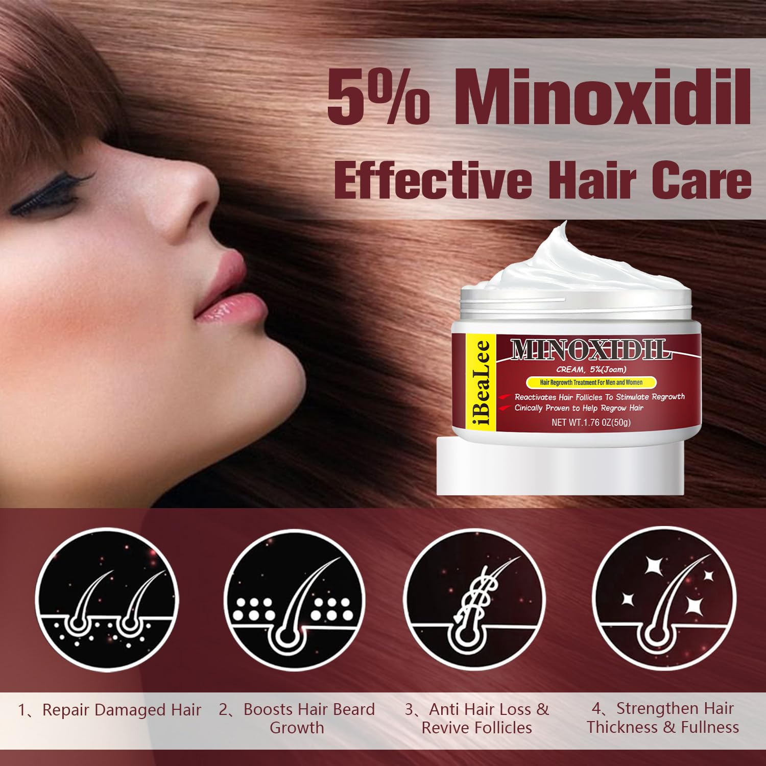 OURMUST 5% Minoxidil Hair Growth Cream – Extra Strength for Men & Women, 2 Bottles