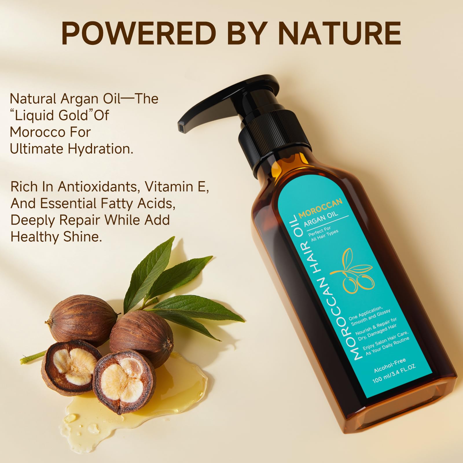 Outccogo Moroccan Argan Oil – Frizz Control & Nourishing Hair Oil (3.4 fl oz)