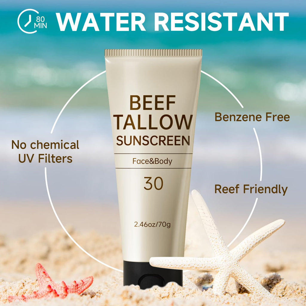Outccogo Tallow Sunscreen SPF30 – Reef Safe, Non-Greasy Face & Body Sunblock, 7.38 oz x 3