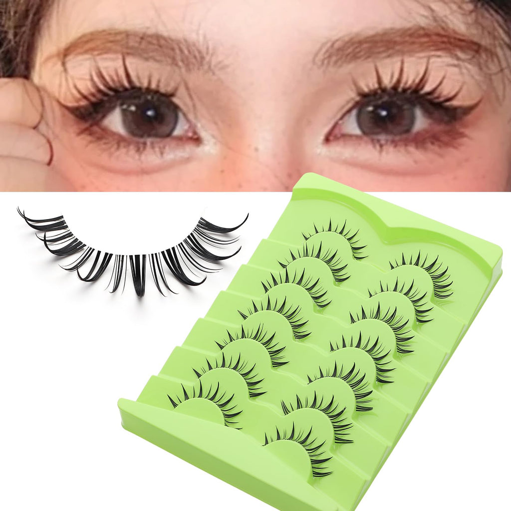 Outopen 7 Pairs Manga Lashes – Natural Look, Spiky Wispy Anime Lashes, Clear Band