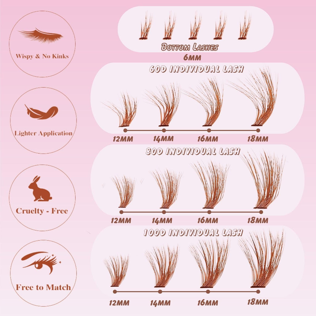 outopen Brown Lash Clusters Extension Kit – 276Pcs DIY Lash Kit with Tweezer & Glue