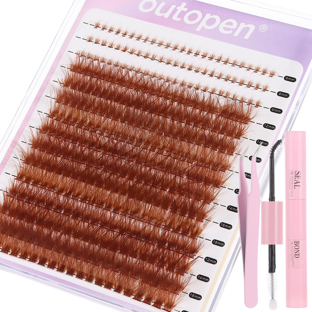 outopen Brown Lash Clusters Extension Kit – 276Pcs DIY Lash Kit with Tweezer & Glue