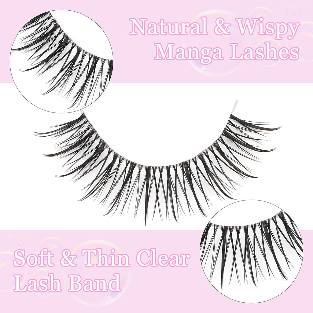 outopen Manga Lashes – 10 Pairs Natural Look with Clear Band | Anime-Inspired Lashes