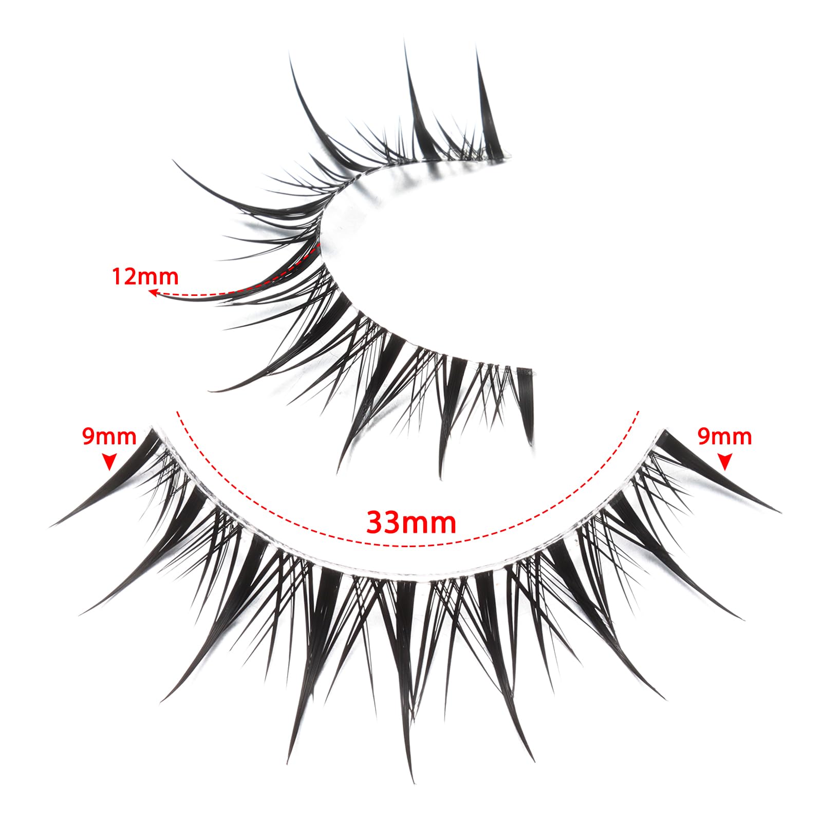 outopen Manga Lashes – 10 Pairs Clear Band 9-12mm, Wet Look Spiky Anime Eyelashes