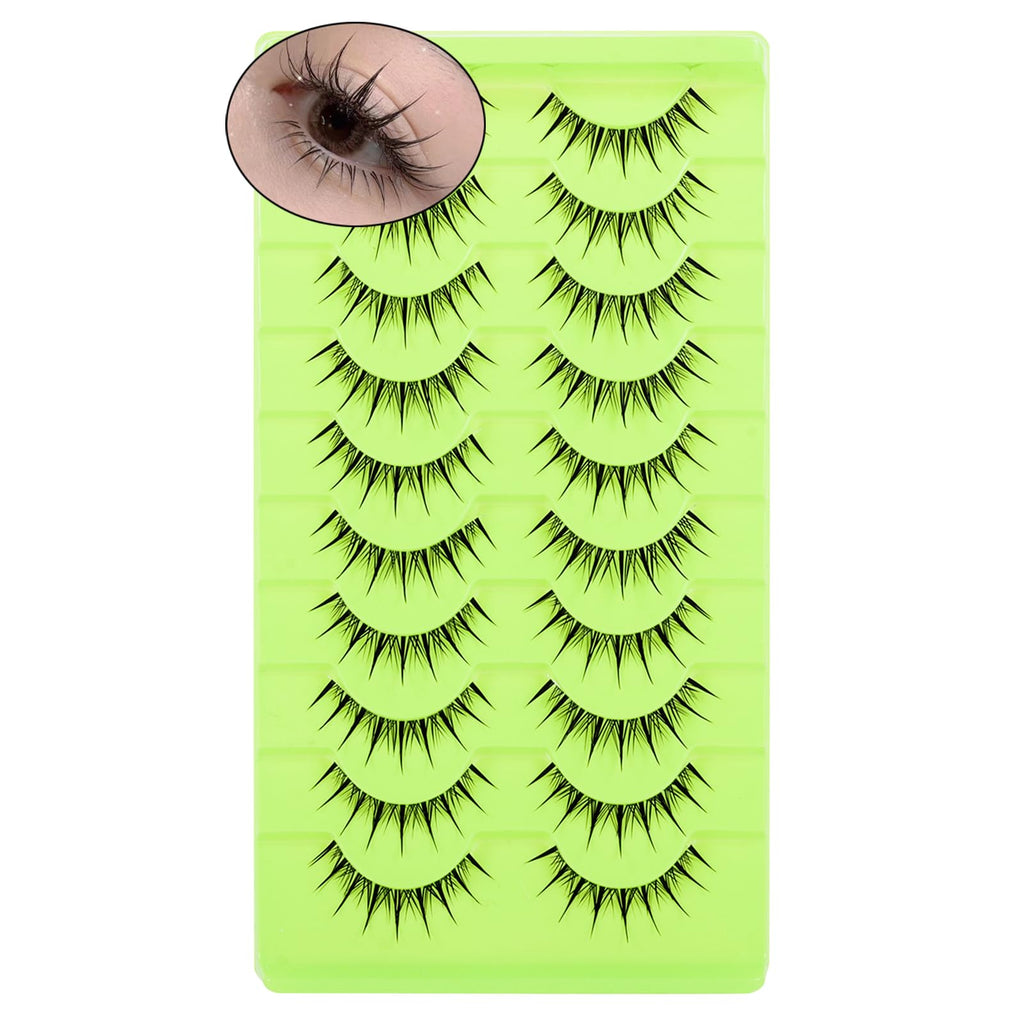 outopen Manga Lashes – 10 Pairs Clear Band 9-12mm, Wet Look Spiky Anime Eyelashes