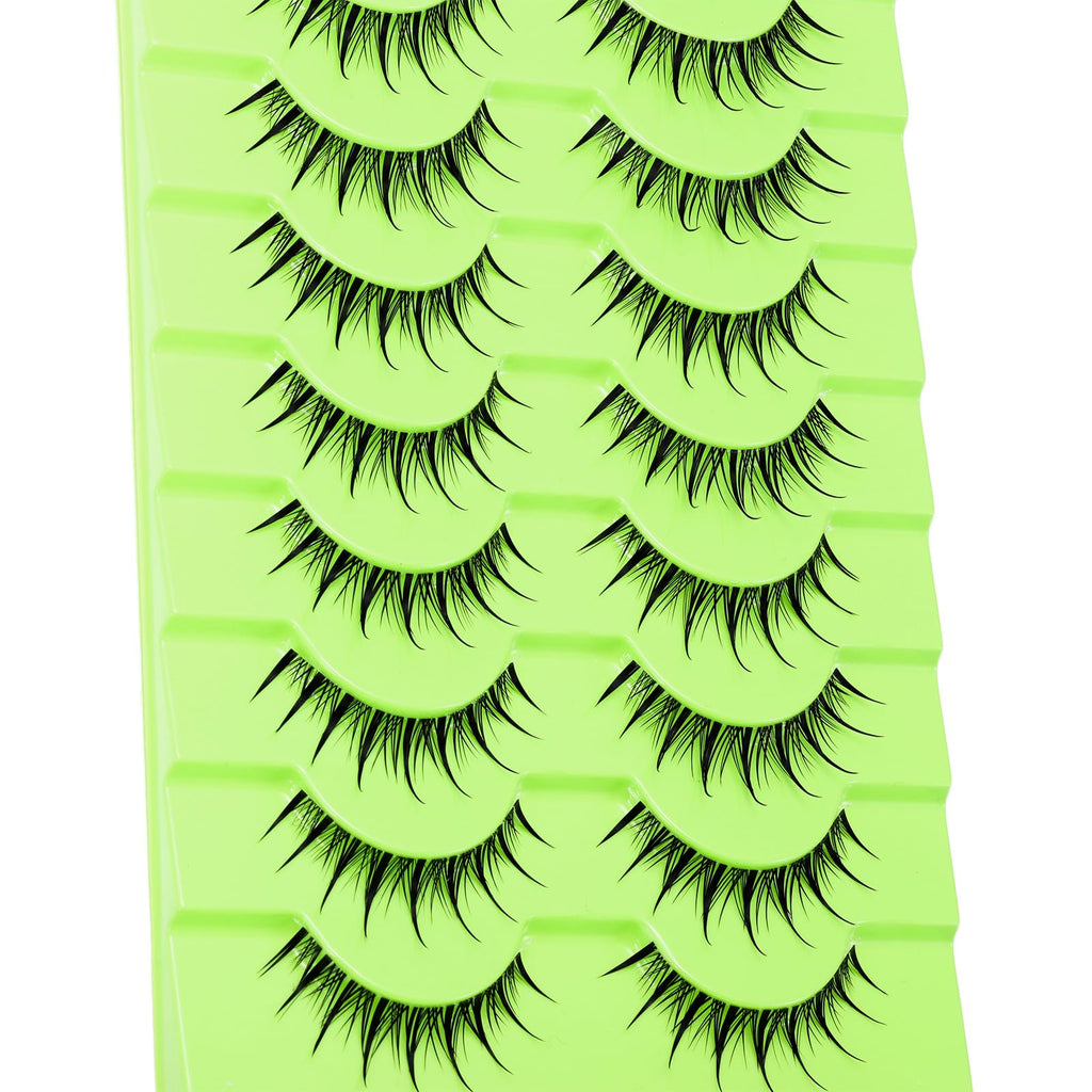outopen Manga Lashes – 10 Pairs Clear Band 9-12mm, Wet Look Spiky Anime Eyelashes