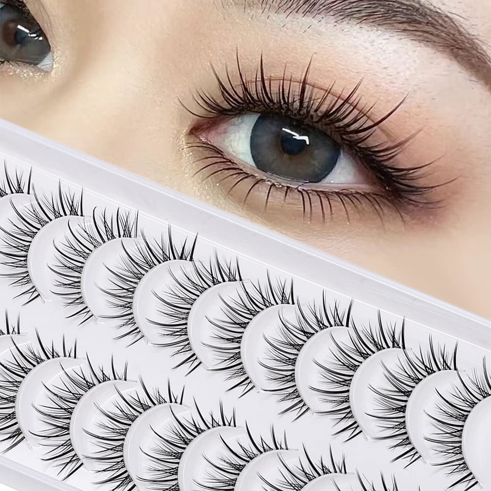 outopen Manga Lashes – Natural Look Anime Style with Clear Band, 10 Pairs Pack