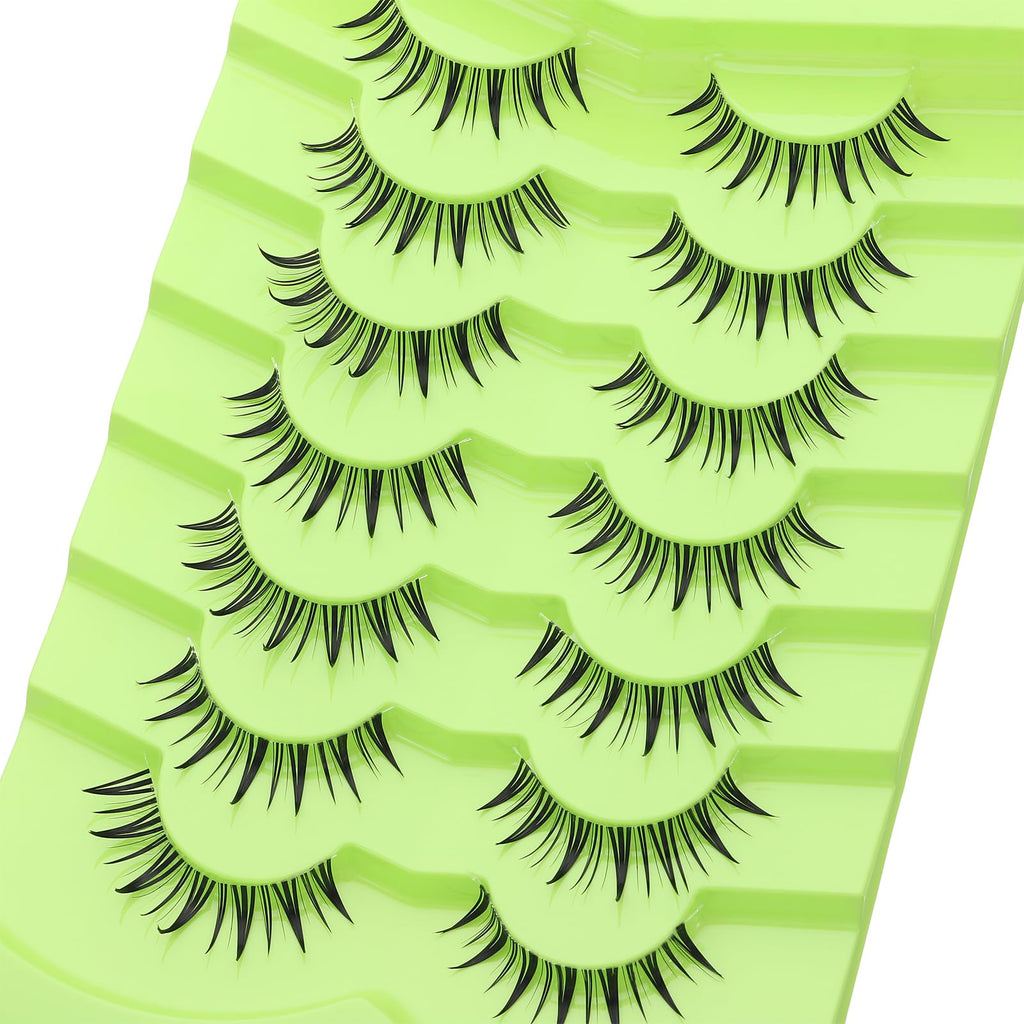 Outopen 7 Pairs Manga Lashes – Natural Look, Spiky Wispy Anime Lashes, Clear Band