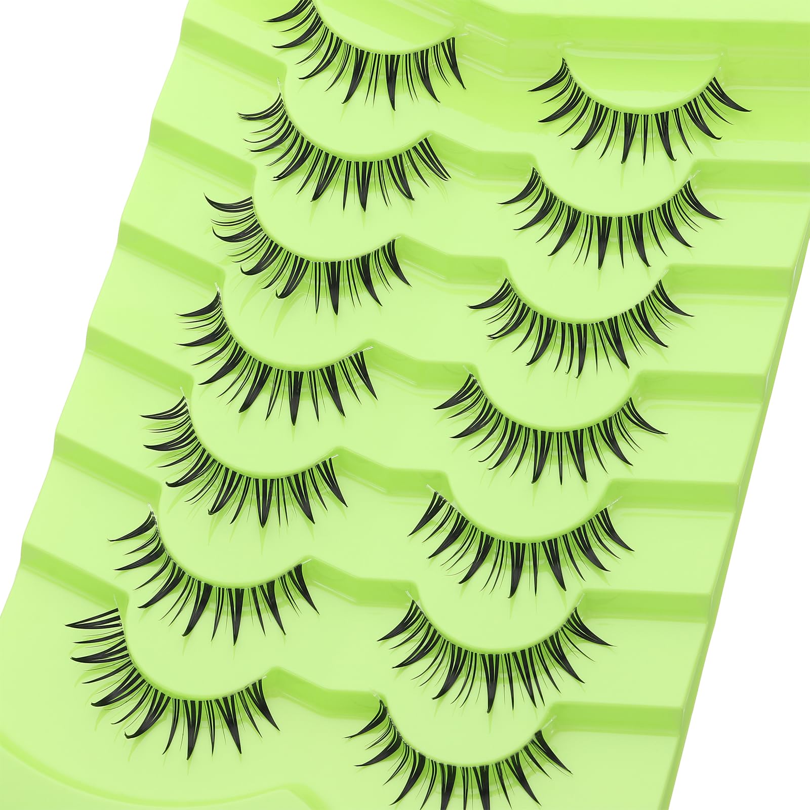 Outopen 7 Pairs Manga Lashes – Natural Look, Spiky Wispy Anime Lashes, Clear Band