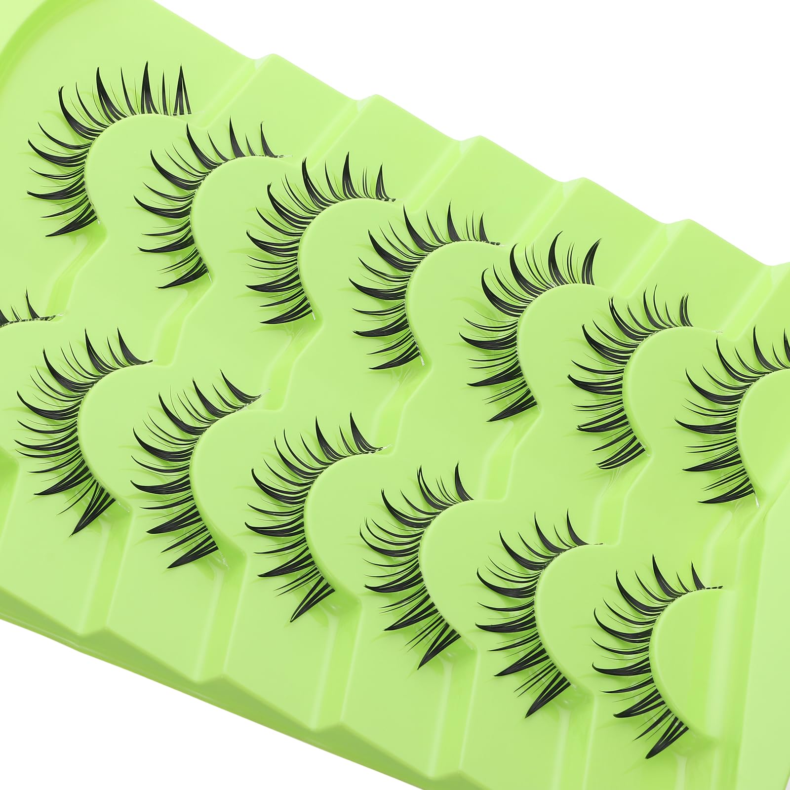 Outopen 7 Pairs Manga Lashes – Natural Look, Spiky Wispy Anime Lashes, Clear Band
