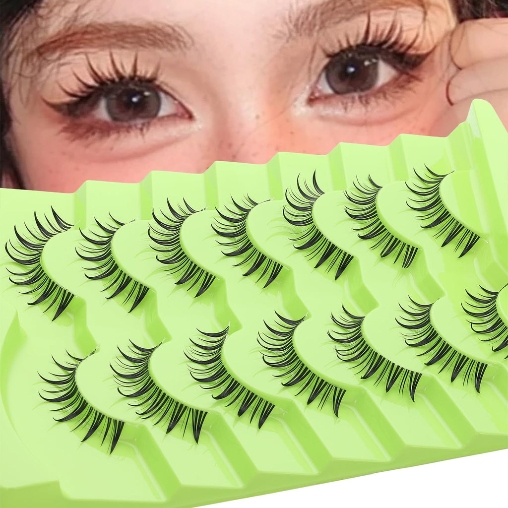 Outopen 7 Pairs Manga Lashes – Natural Look, Spiky Wispy Anime Lashes, Clear Band