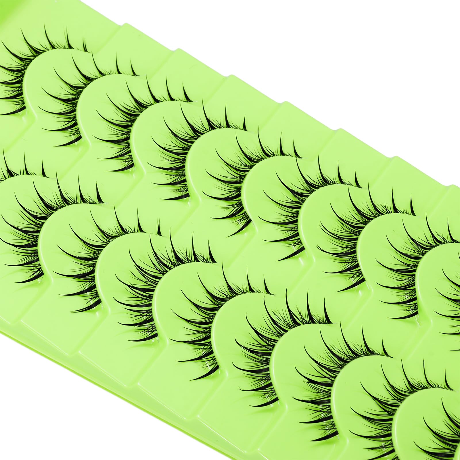 outopen Manga Lashes – 10 Pairs Clear Band 9-12mm, Wet Look Spiky Anime Eyelashes