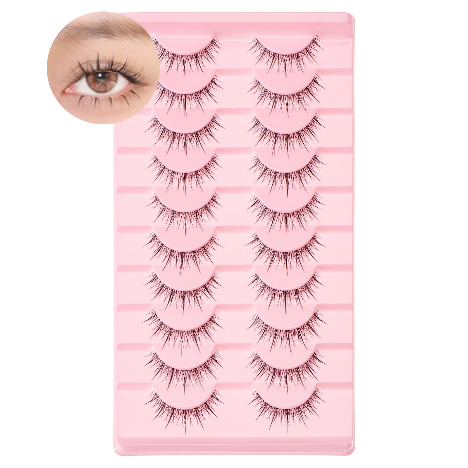 Outopen Manga Lashes - Natural Look Wispy Spiky Anime Lashes with Clear Band for Cosplay