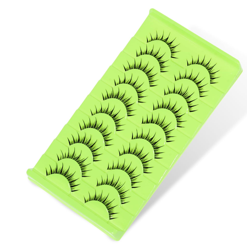 outopen Manga Lashes – 10 Pairs Clear Band 9-12mm, Wet Look Spiky Anime Eyelashes
