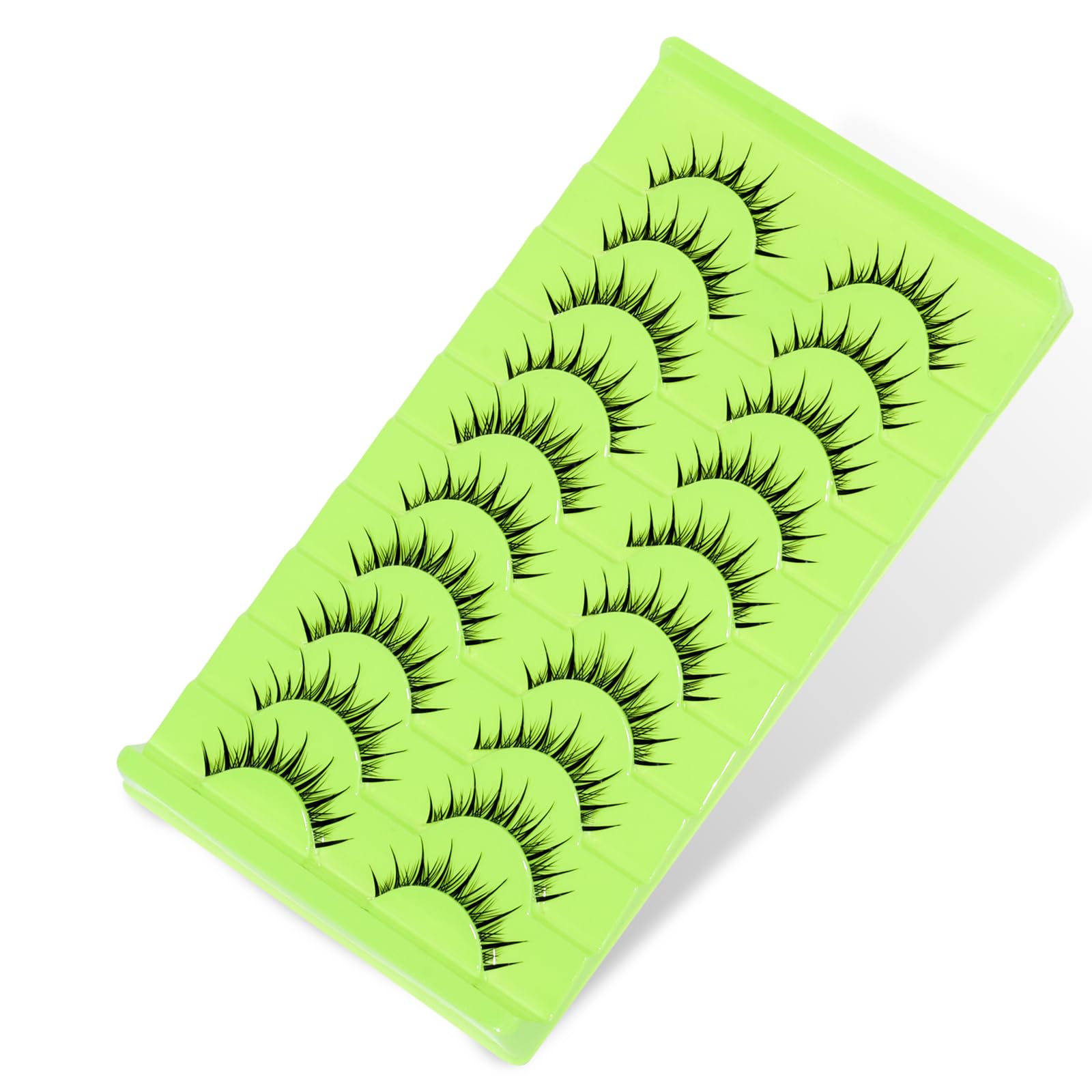 outopen Manga Lashes – 10 Pairs Clear Band 9-12mm, Wet Look Spiky Anime Eyelashes