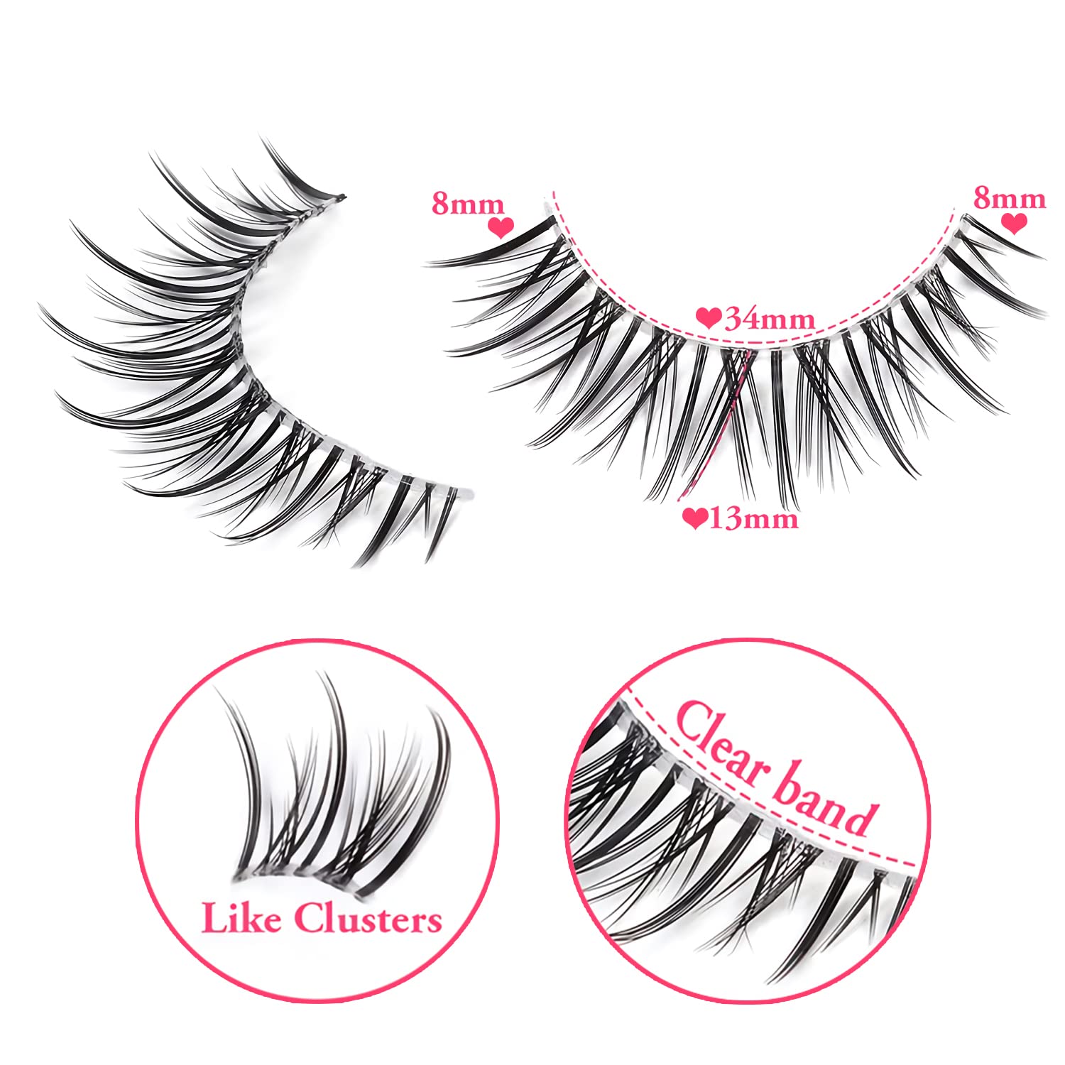 outopen Manga Lashes – Natural Look Anime Style with Clear Band, 10 Pairs Pack