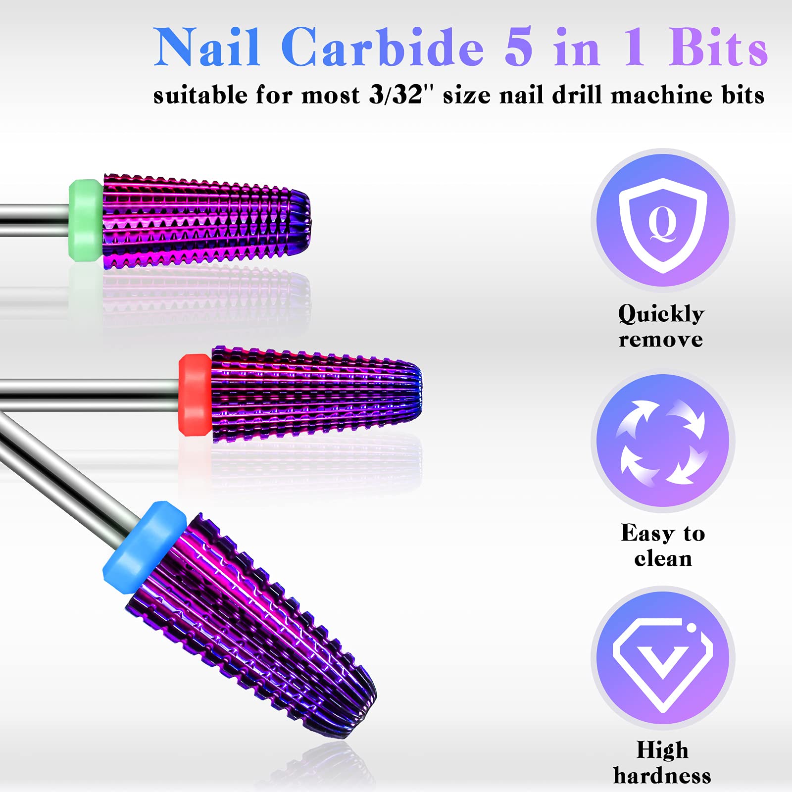 Outus 3-Piece Nail Carbide 5-in-1 Bit – 2-Way Rotation, 3/32-Inch Shank