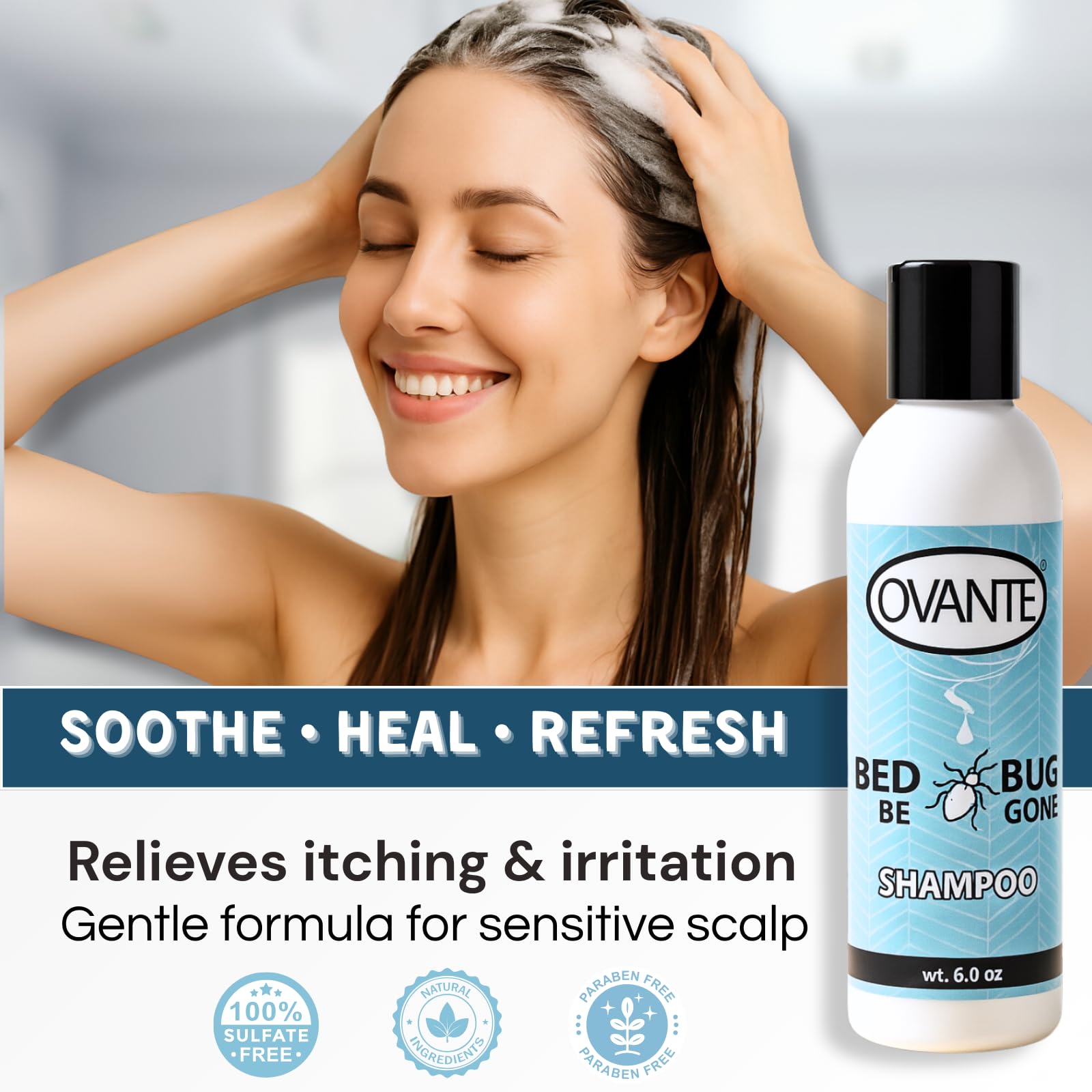 OVANTE BedBug Be Gone Scalp & Hair Treatment Shampoo – Soothes Itch, Redness & Irritation (6 oz)