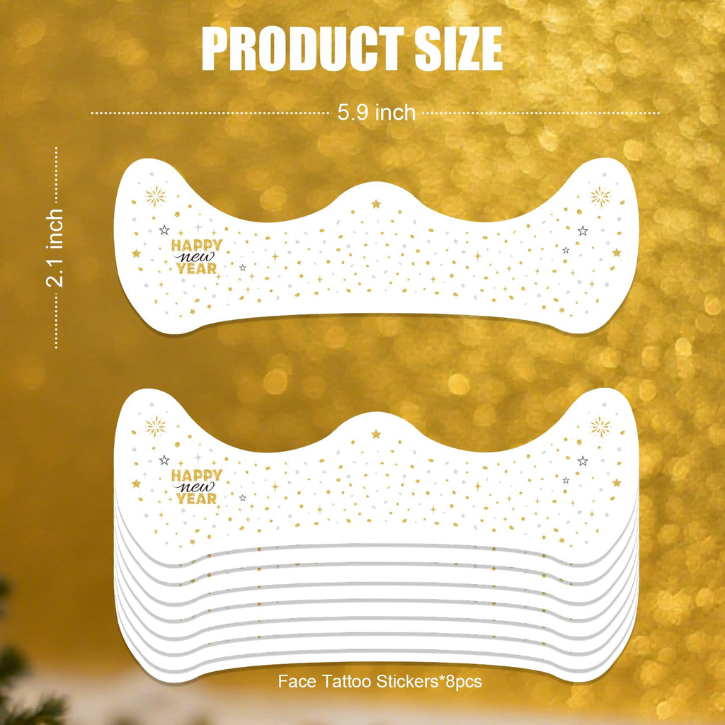 Ovasorve Happy New Year Freckles Face Tattoo – Gold & Silver Stars & Fireworks, Waterproof NYE Gems