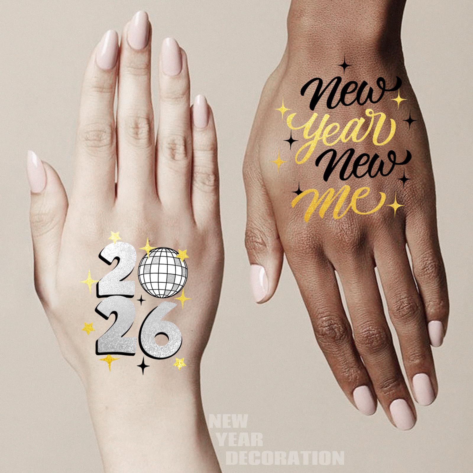 Ovasorve New Years Eve Party Tattoos – 40 Gold & Silver Foil NYE Styles | 2026 Party Favors