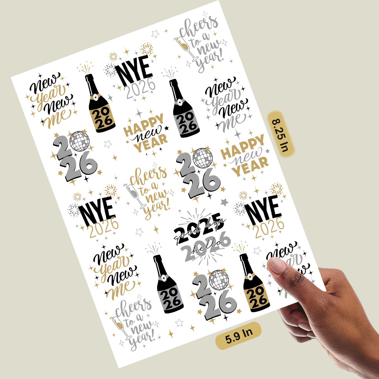 Ovasorve New Years Eve Party Tattoos – 40 Gold & Silver Foil NYE Styles | 2026 Party Favors