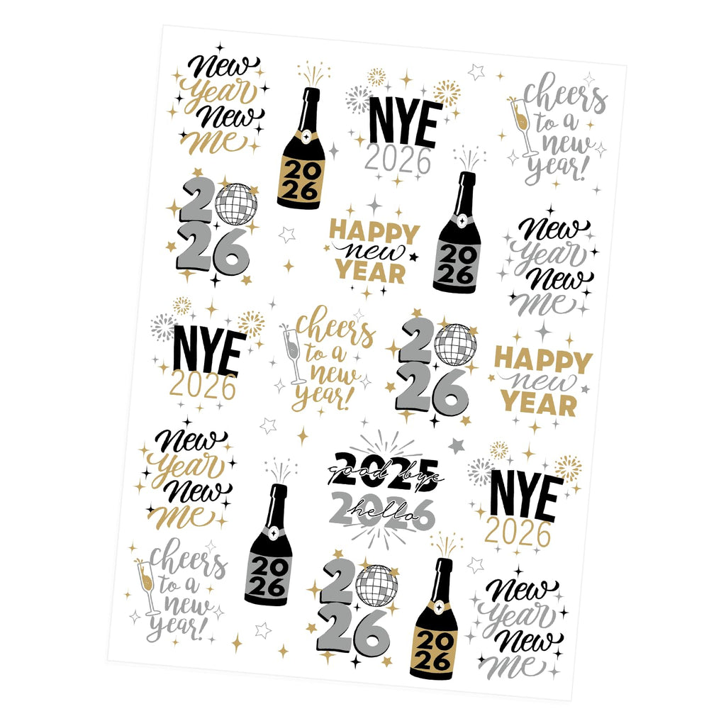 Ovasorve New Years Eve Party Tattoos – 40 Gold & Silver Foil NYE Styles | 2026 Party Favors