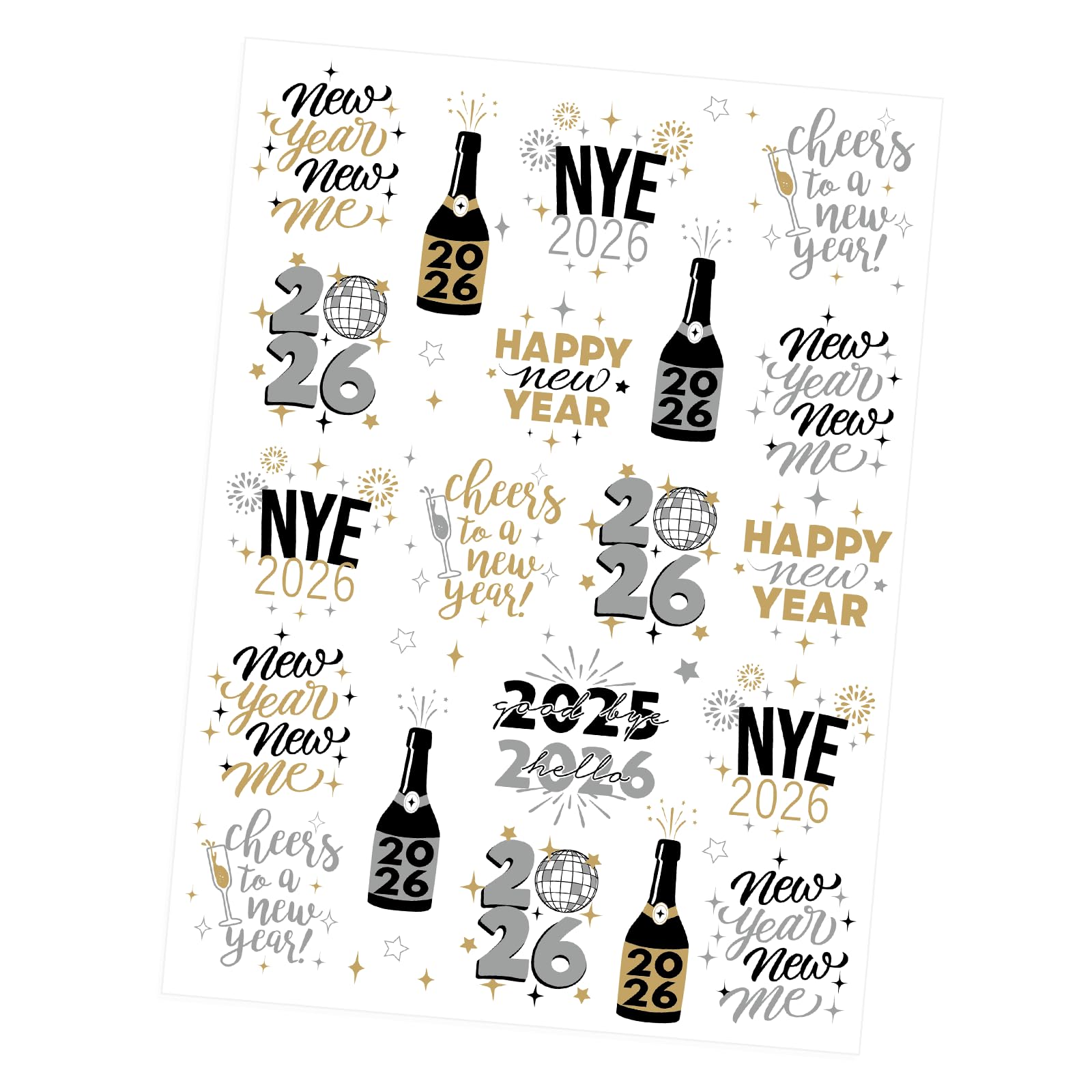 Ovasorve New Years Eve Party Tattoos – 40 Gold & Silver Foil NYE Styles | 2026 Party Favors