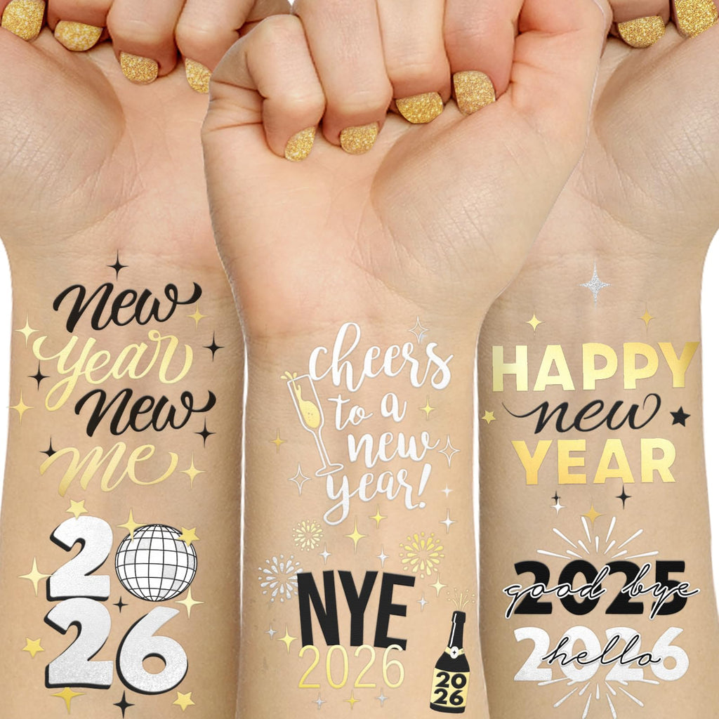Ovasorve New Years Eve Party Tattoos – 40 Gold & Silver Foil NYE Styles | 2026 Party Favors