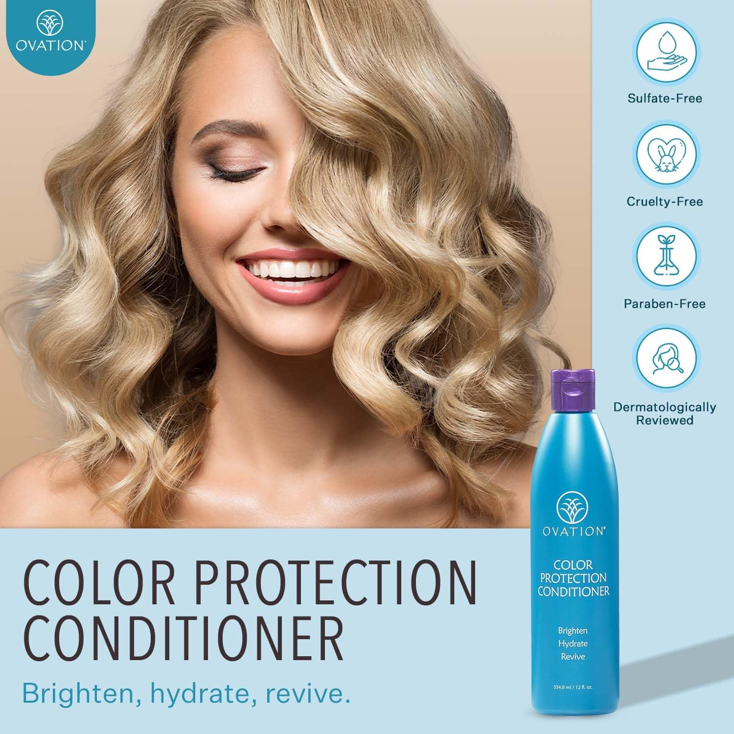 Ovation Hair Color Protection Conditioner - Hydrating Color-Safe Conditioner with Quinoa, Aloe Vera & Argan Oil - 12 oz