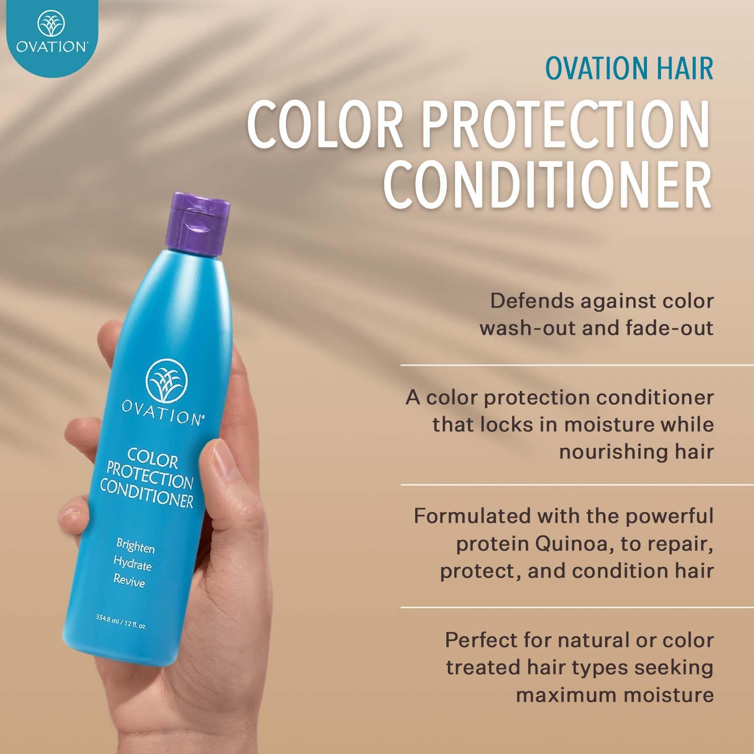Ovation Hair Color Protection Conditioner - Hydrating Color-Safe Conditioner with Quinoa, Aloe Vera & Argan Oil - 12 oz