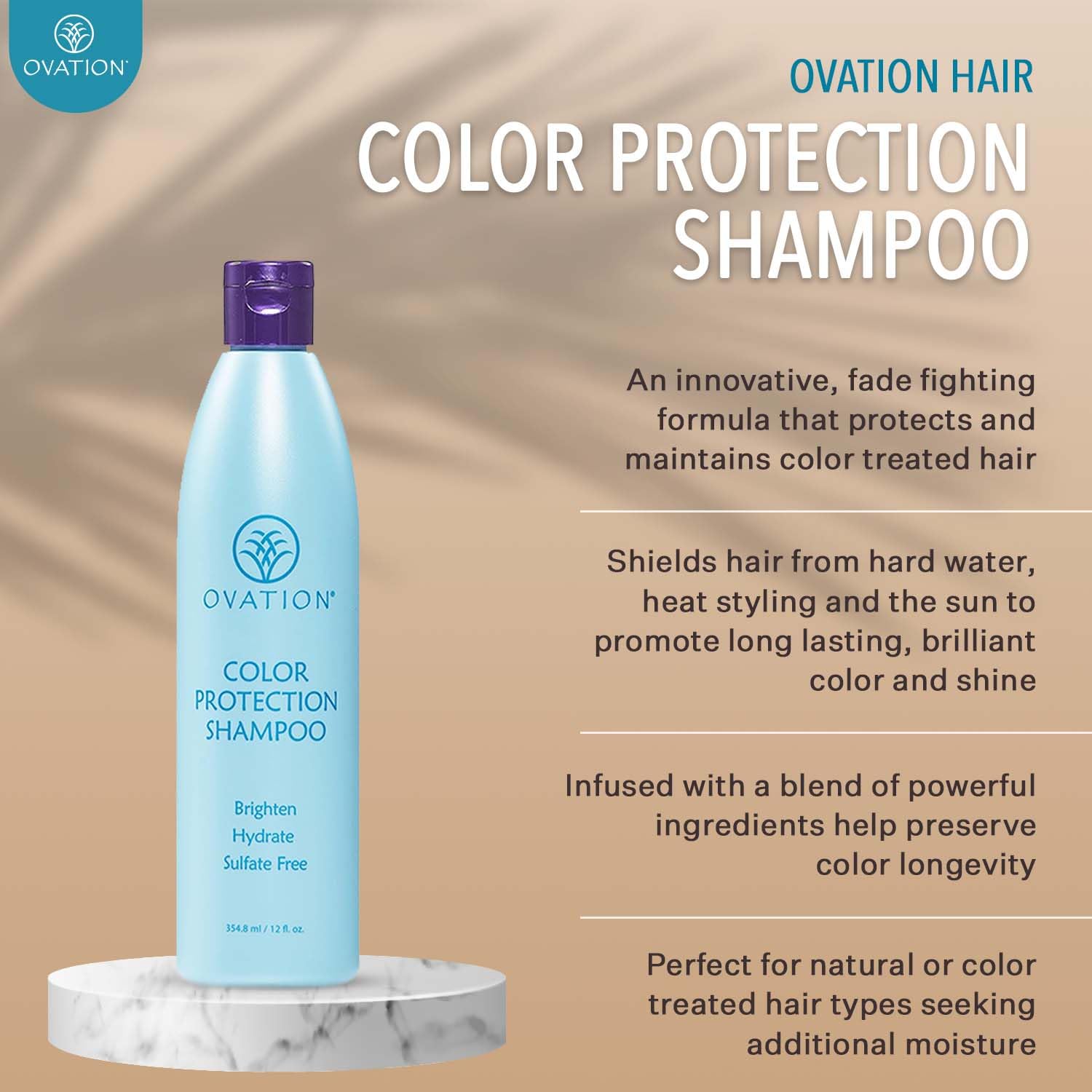 Ovation Color Protection Shampoo - Brightens & Hydrates Color-Treated Hair | 12 oz