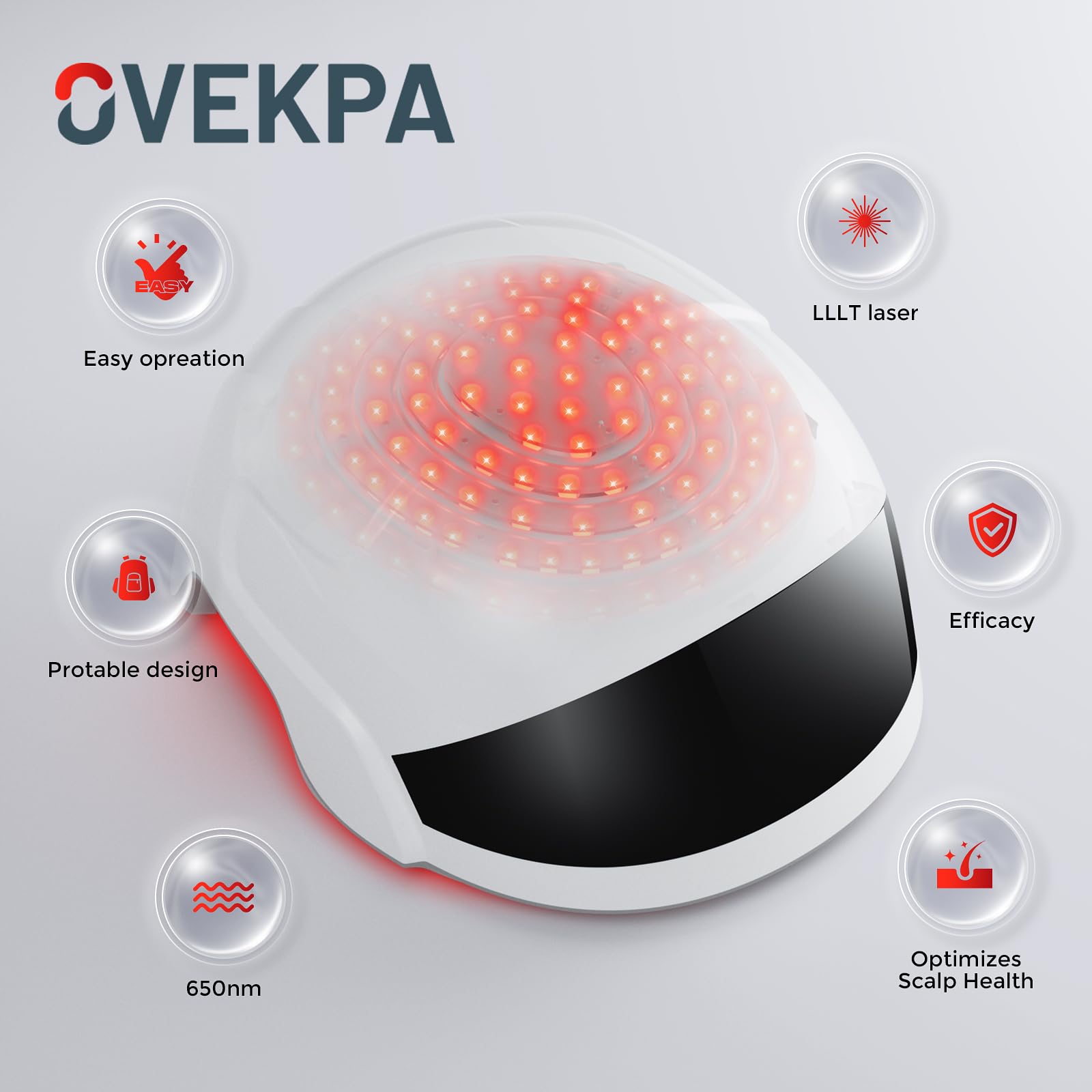 OVEKPA Red Light Therapy Hair Growth Laser Cap | FDA Cleared for At-Home Hair Regrowth