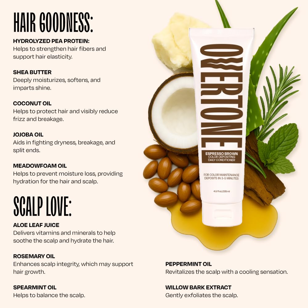 Overtone Daily Color Depositing Conditioner – Espresso Brown, 4.5oz | Vegan & Cruelty-Free