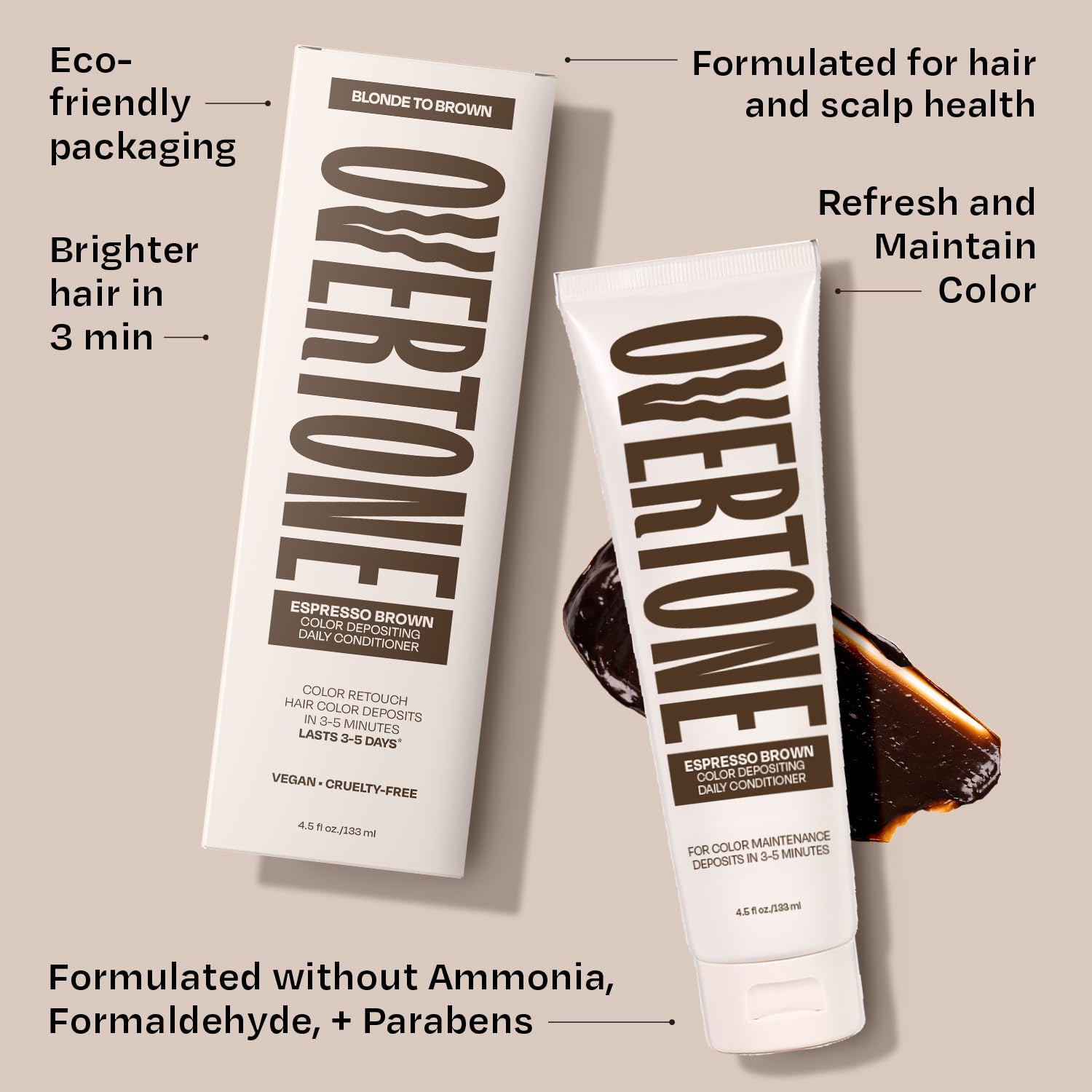 Overtone Daily Color Depositing Conditioner – Espresso Brown, 4.5oz | Vegan & Cruelty-Free
