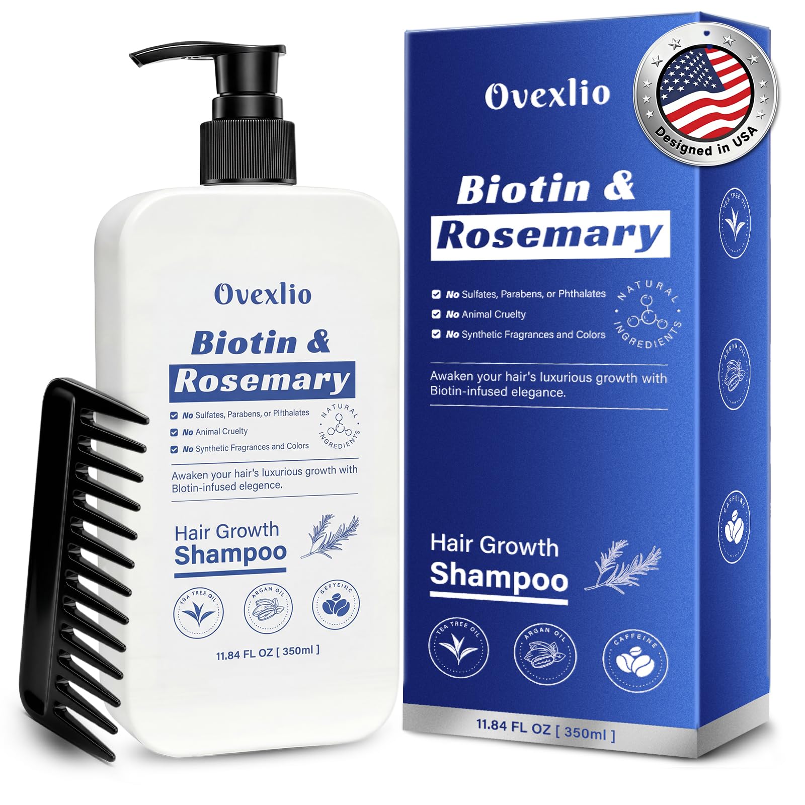OVEXLIO Hair Growth Shampoo with Biotin & Rosemary – Sulfate-Free Routine for Thinning Hair (11.84 fl oz)