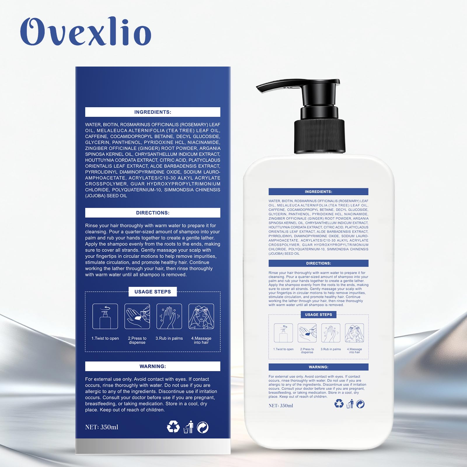 OVEXLIO Hair Growth Shampoo with Biotin & Rosemary – Sulfate-Free Routine for Thinning Hair (11.84 fl oz)