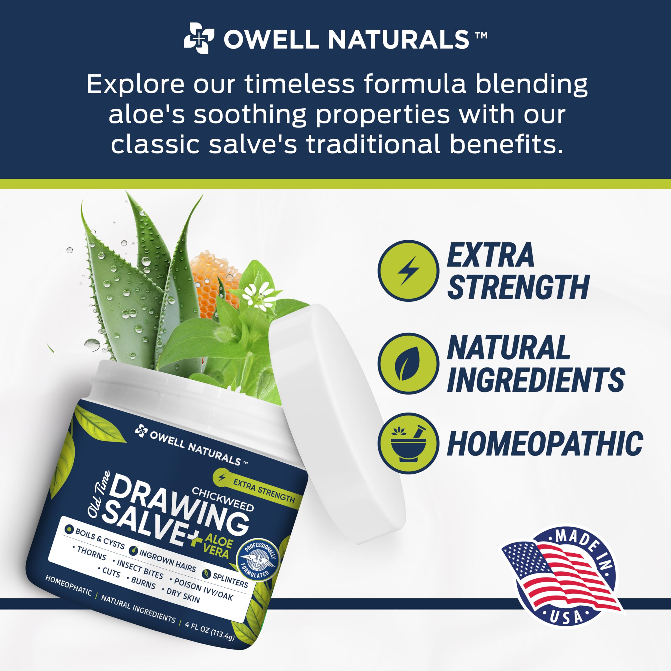OWELL Naturals Drawing Salve – Fast Acting for Ingrown Hairs, Boils & Splinters | 4 oz