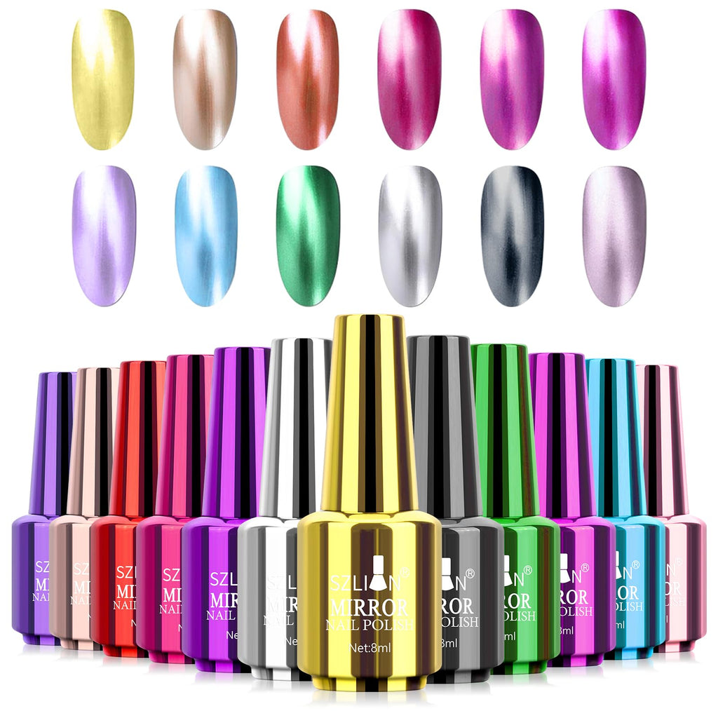 Ownest 12-Color Mirror Nail Polish Set | Long-Lasting Glossy Mirror Finish