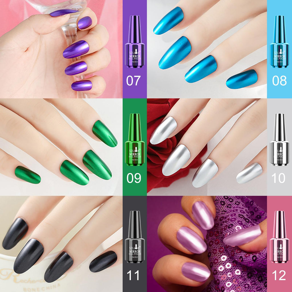 Ownest 12-Color Mirror Nail Polish Set | Long-Lasting Glossy Mirror Finish