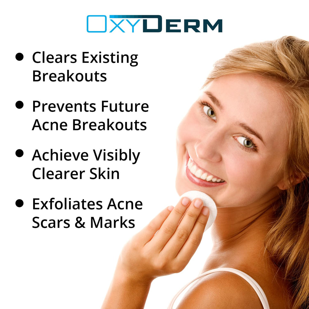 OxyDerm Acne Treatment Pads – Clear Pores, Reduce Blemishes & Breakouts | 60 Count