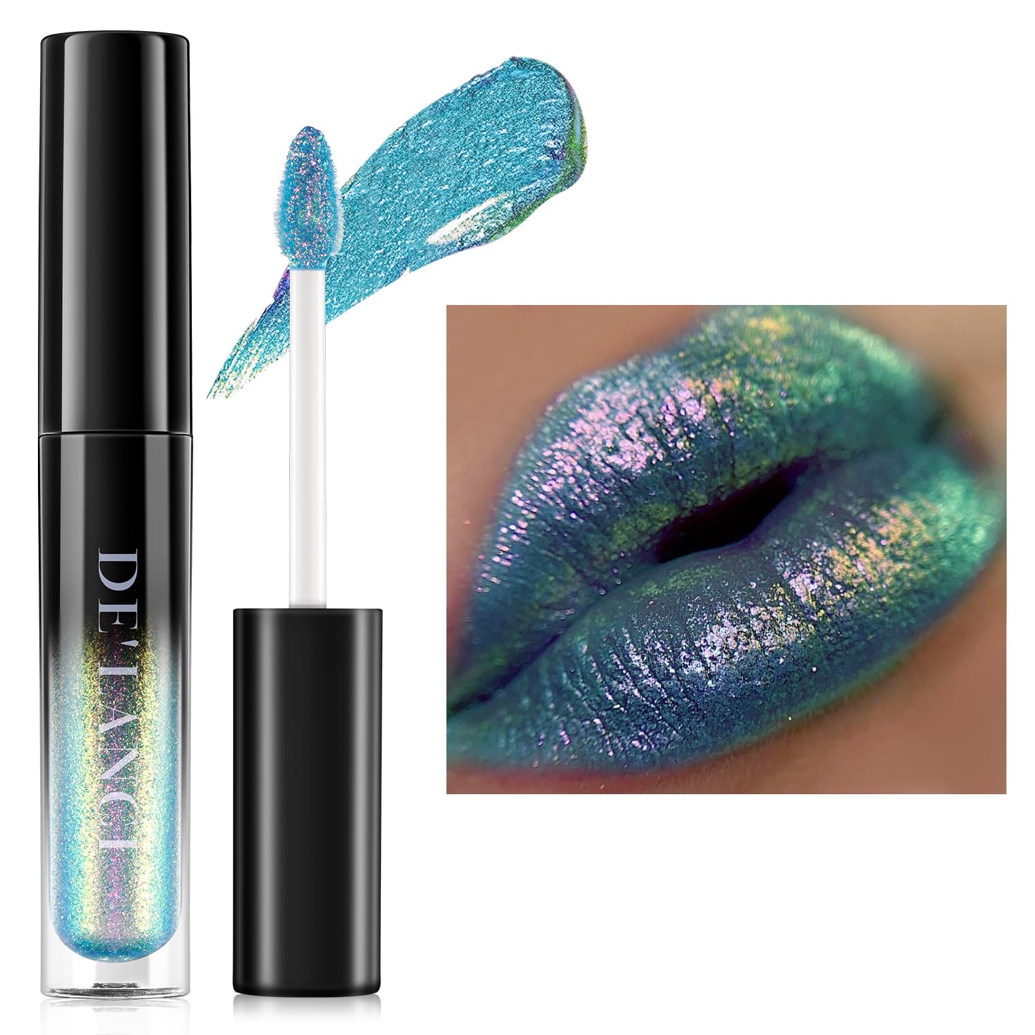 oygcee Chameleon Lip Gloss – Blue-Green Duochrome Shine, Hydrating, Long-Lasting