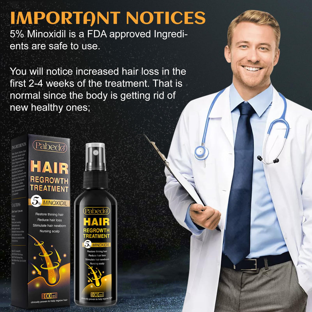 Pabedo 5% Minoxidil Hair Growth Spray for Beard & Hair — 3.38 oz