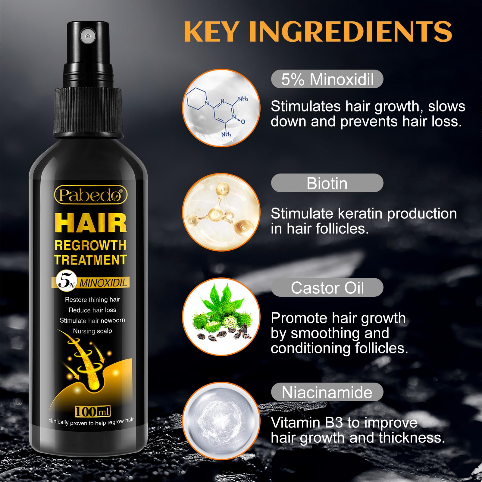 Pabedo 5% Minoxidil Hair Growth Spray for Beard & Hair — 3.38 oz