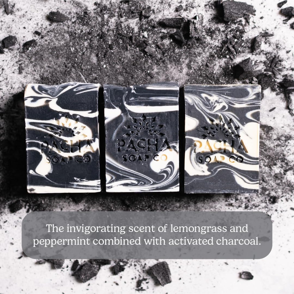 Pacha Soap Co. Charcoal Bar — Lemongrass, Citrus & Peppermint, Hydrating 5-Pack (4 oz Ea)