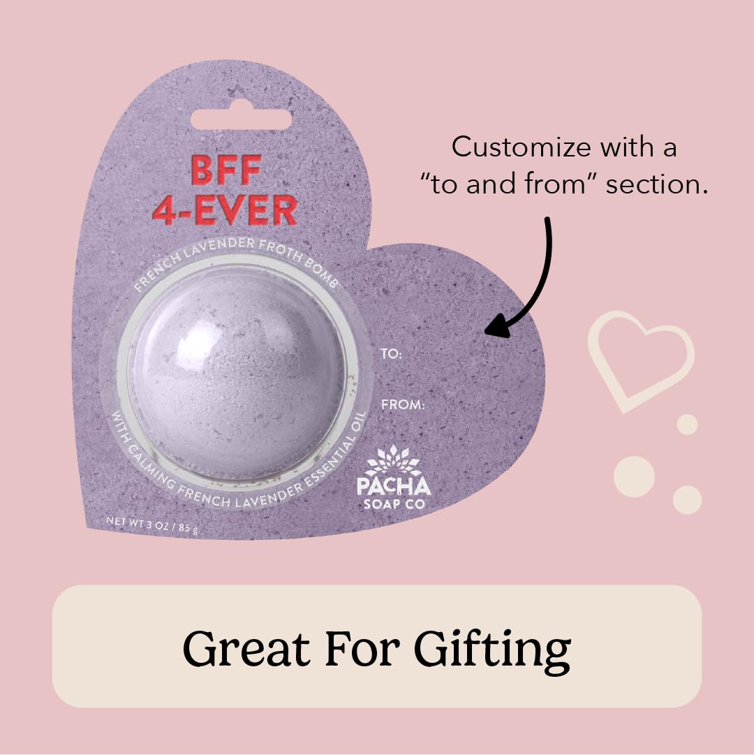 Pacha Soap Co. BFF 4-Ever Bath Bomb Cards – French Lavender, Heart-Shaped & Gift-Ready (USA-Made) 3-Pack
