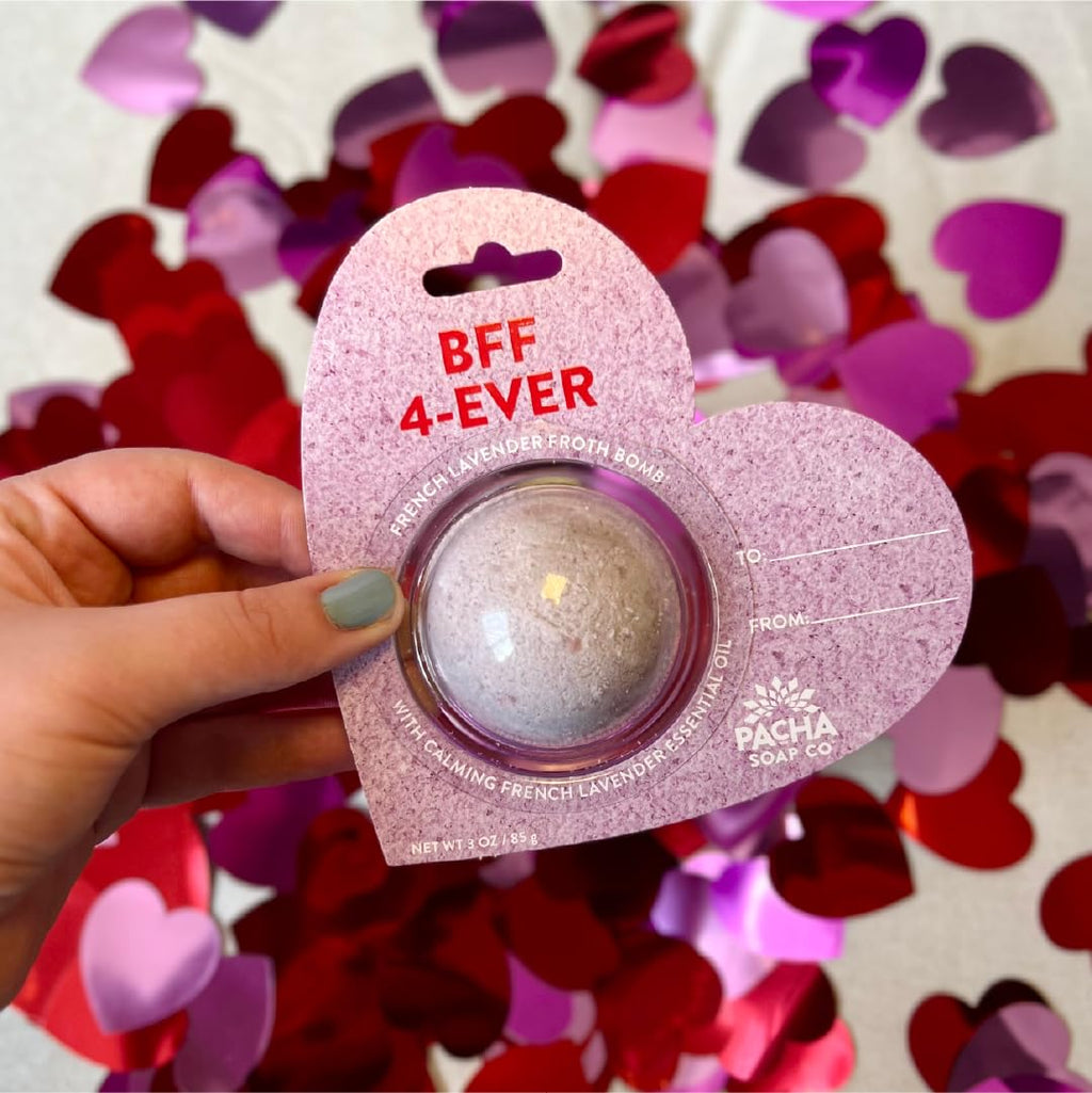 Pacha Soap Co. BFF 4-Ever Bath Bomb Cards – French Lavender, Heart-Shaped & Gift-Ready (USA-Made) 3-Pack