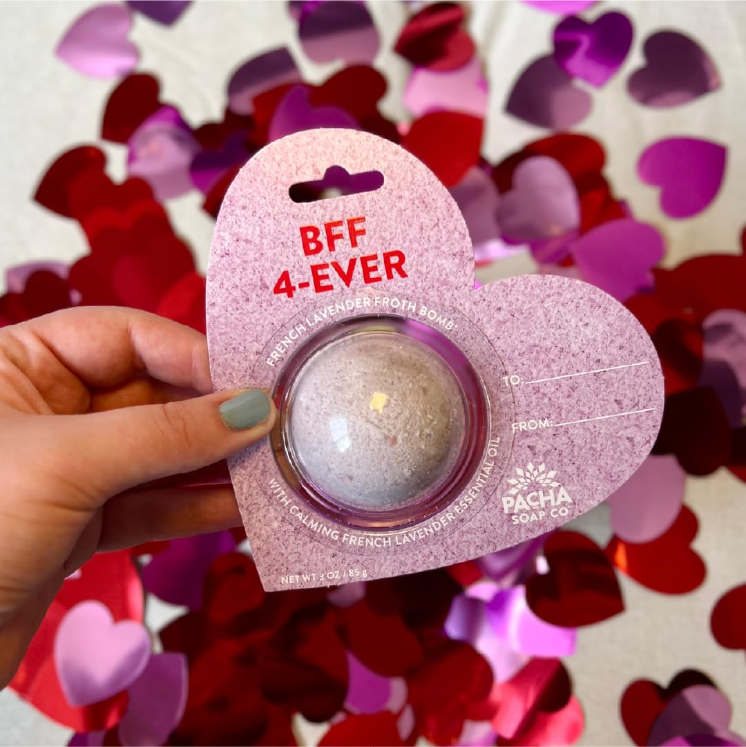 Pacha Soap Co. BFF 4-Ever Bath Bomb Cards – French Lavender, Heart-Shaped & Gift-Ready (USA-Made) 3-Pack