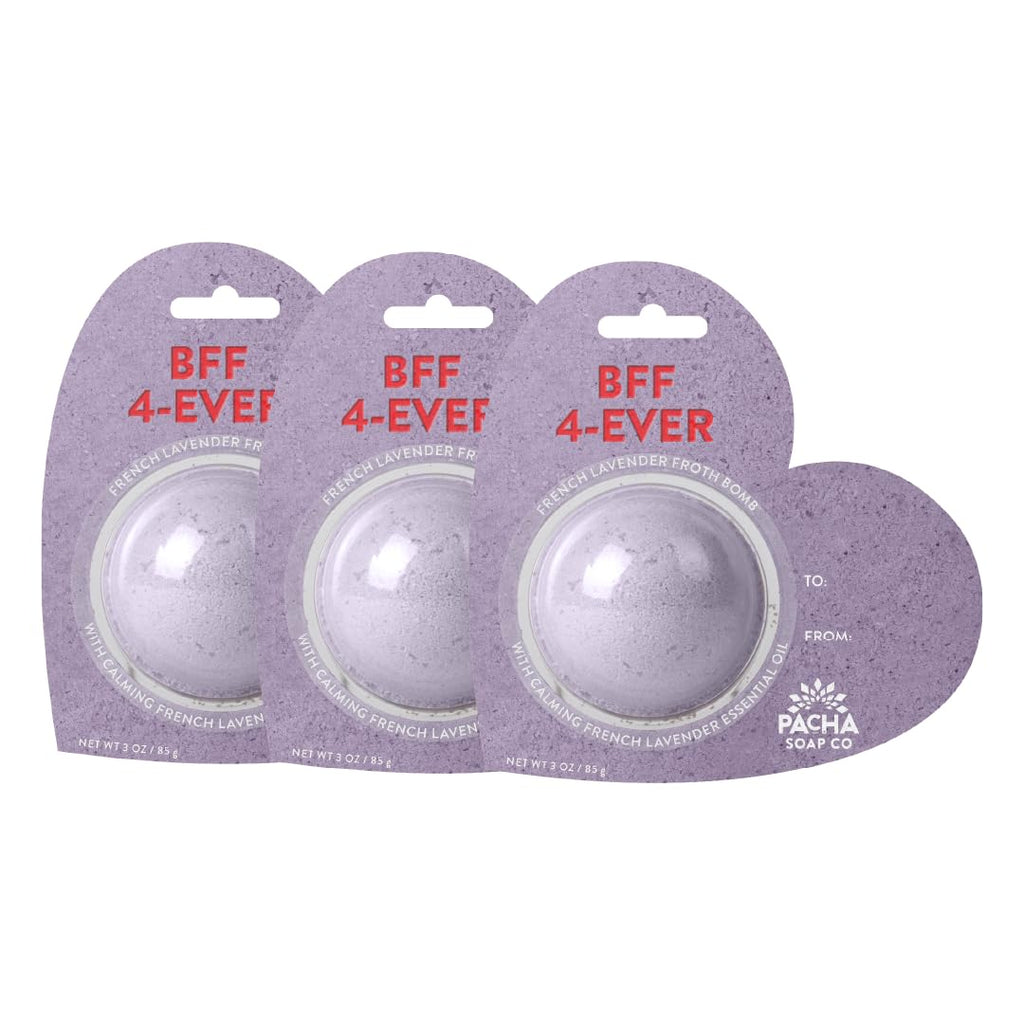 Pacha Soap Co. BFF 4-Ever Bath Bomb Cards – French Lavender, Heart-Shaped & Gift-Ready (USA-Made) 3-Pack