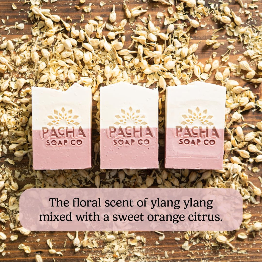 Pacha Soap Co Jasmine Gardenia Bar Soap — Handmade Hydrating Bar Soap (USA Made, 5-Pack, 4oz Each)